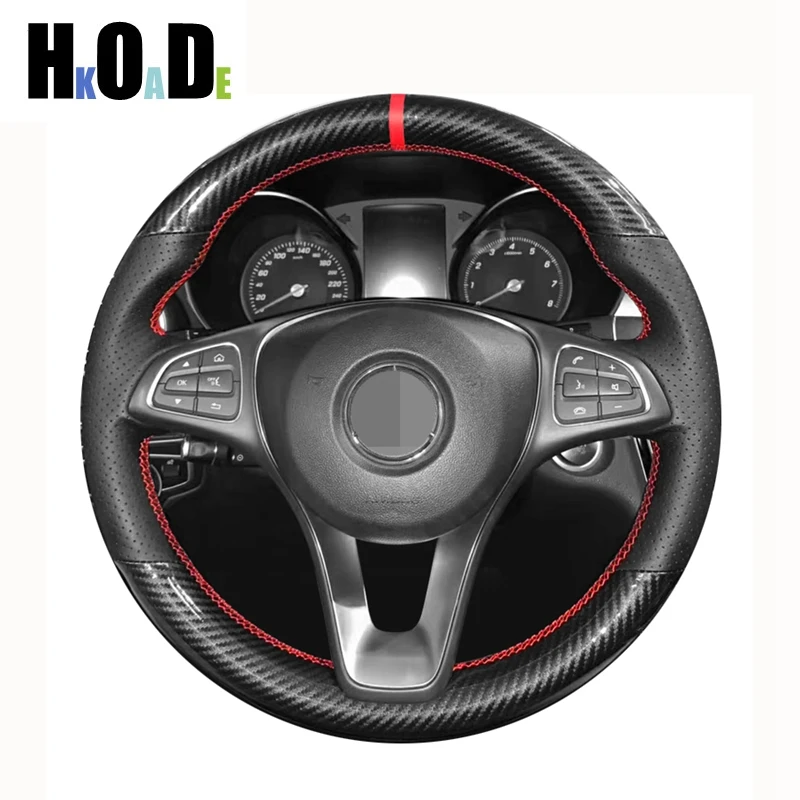 DIY Black Genuine Leather carbon fiber Car Steering Wheel Cover For Mercedes-Benz Vito III ( W447 ) 2015-2020 Braid