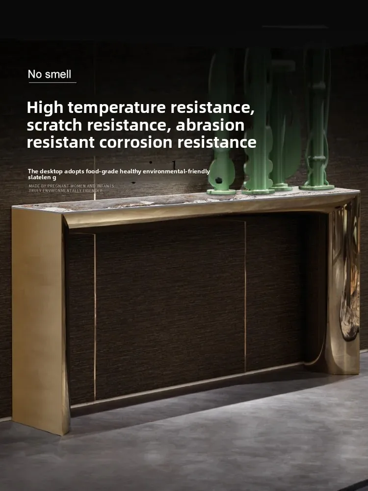 

Entrance Table Glossy Rock Plate High-End Entryway Corridor Aisle Stainless Steel Entrance Table