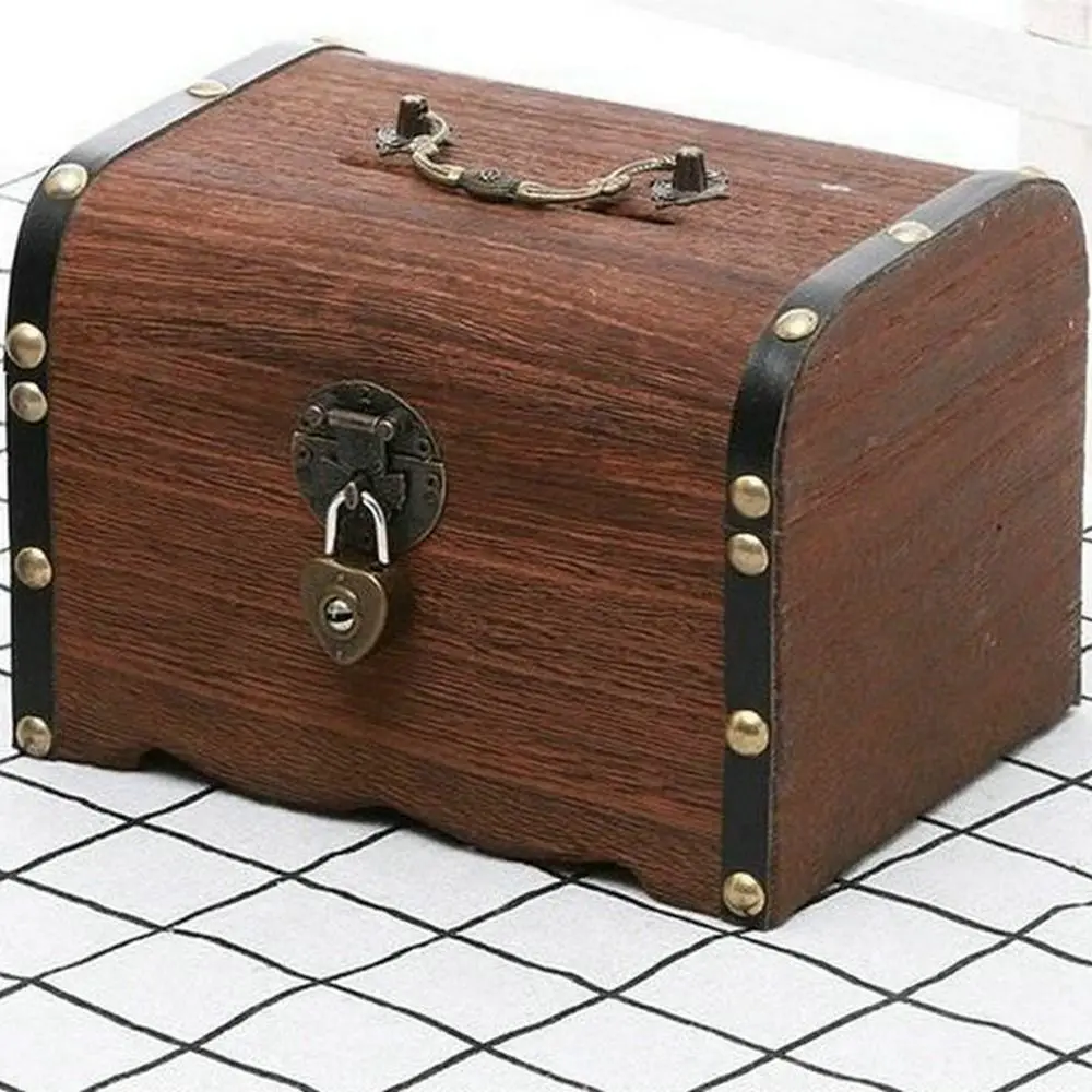 Wooden Retro Decorative With Lock Home Decor Coin Boxes Treasure Box Storage Box Money Saving Box