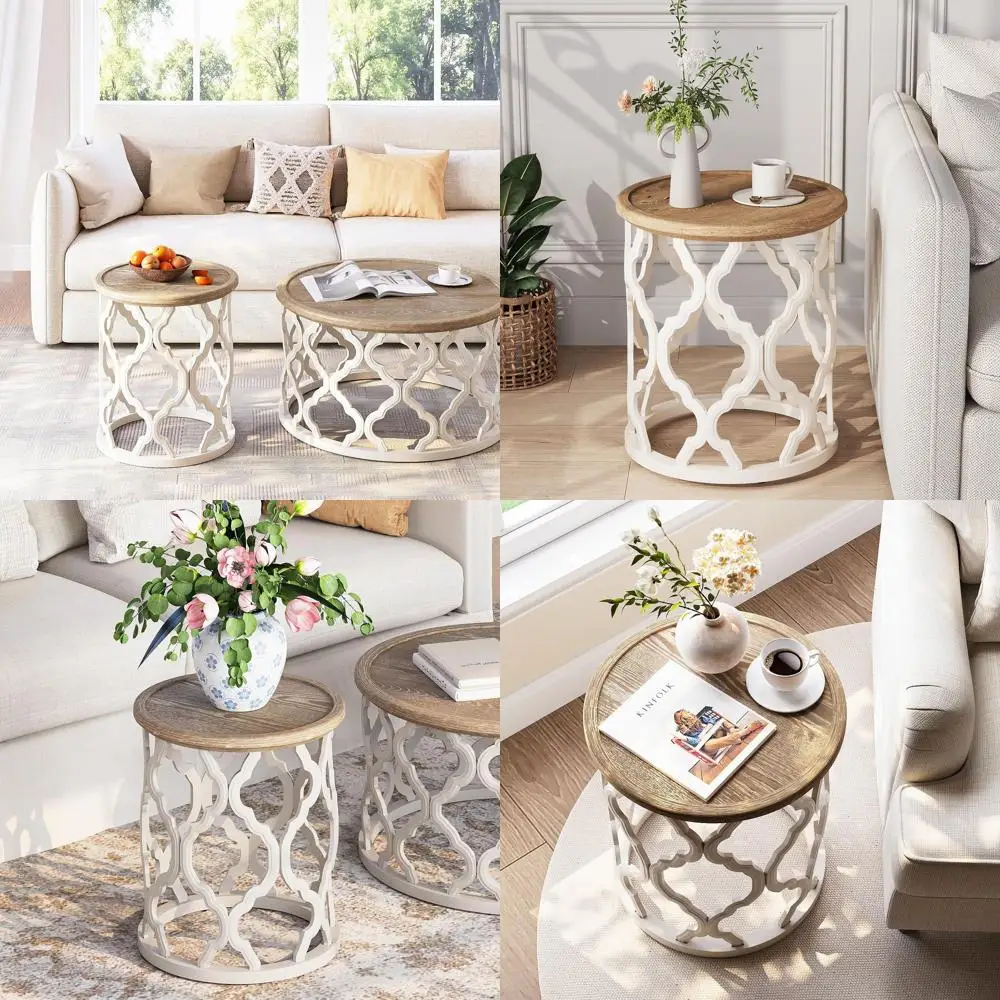 

Круглый приставной столик в стиле французского кантри, 18,5 дюймов, с состаренной столешницей-подносом и изогнутым каркасом, в стиле бохо-шик, для гостиной, спальни, небольших помещений