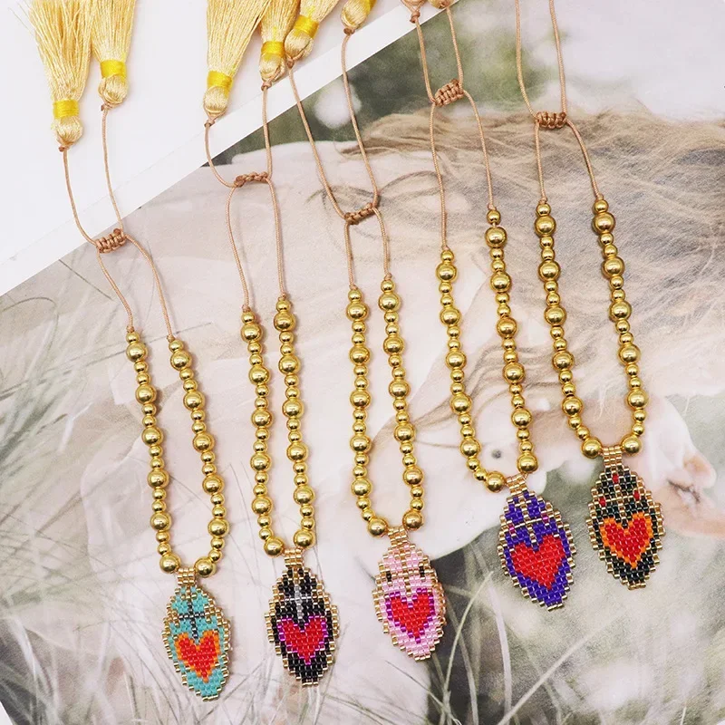 Beaded bracelet Originality Pendant Heart-shaped Design Hand knitting Bohemia Adjustable Female Tide Simple Rice bead bracelet