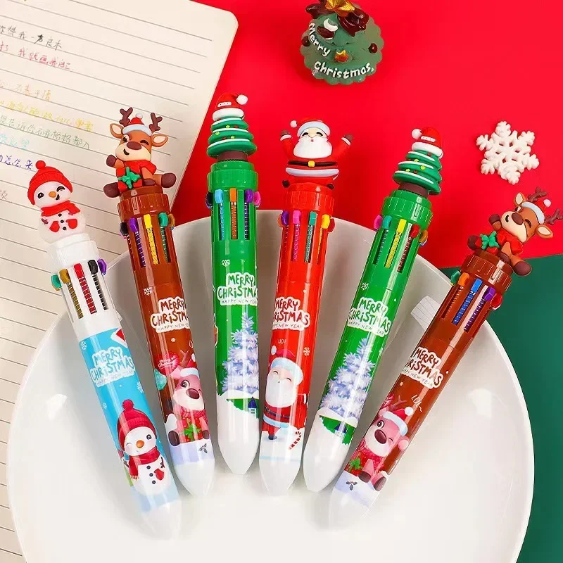 12 Pcs Creative 10 Colors Ballpoint Pen Cartoon Christmas Series Prizes Gifts