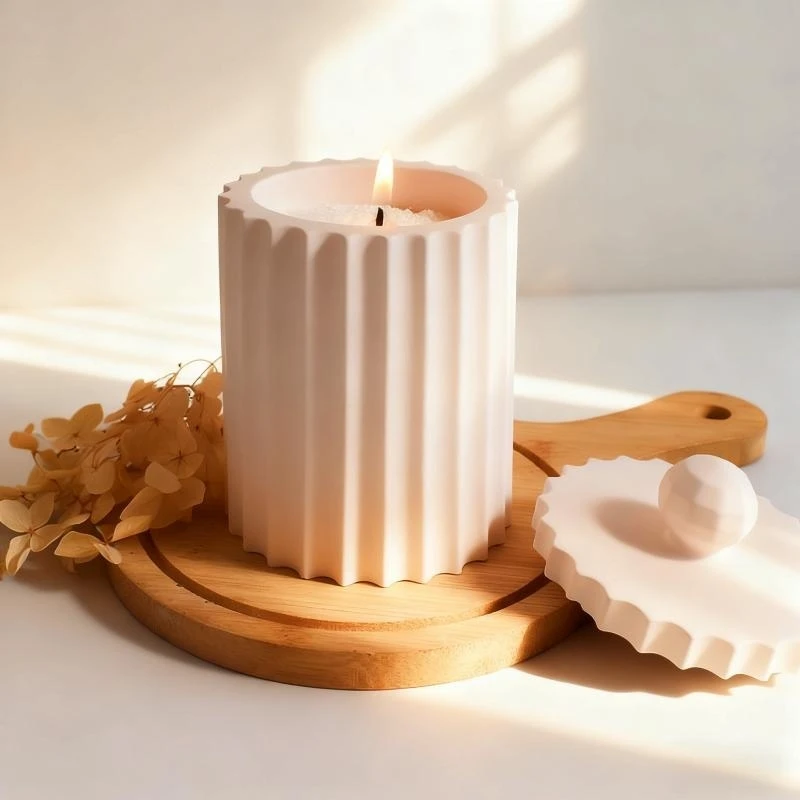 

Round Striped Shape Plaster Storage Box Silicone Molds DIY Candle Cup Storage Jar Gypsum Home Decoration Mold