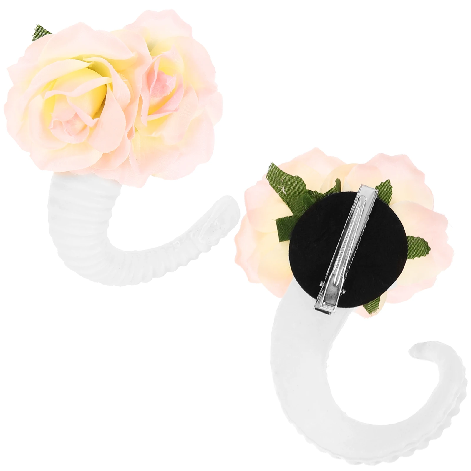 

Gothic Sheep Horn Headdress 1 Pair White Horns Pink Rose Clips for Cosplay Halloween Costume Hair Accessories Decor