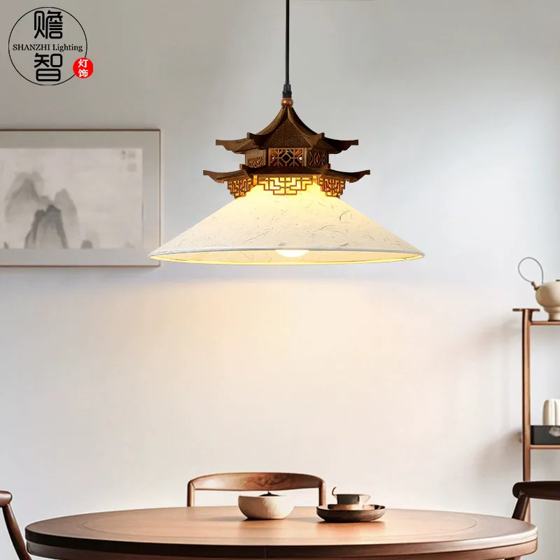 New Chinese style Song Dynasty aesthetics Zen tea room restaurant antique building house gazebo rice paper lamp hexagonal