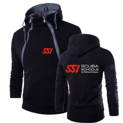 Sudadera con capucha para buceo SSI para hombre, cómoda sudadera de algodón puro con doble cremallera, Tops informales populares, Color sólido, primavera y otoño, 2023