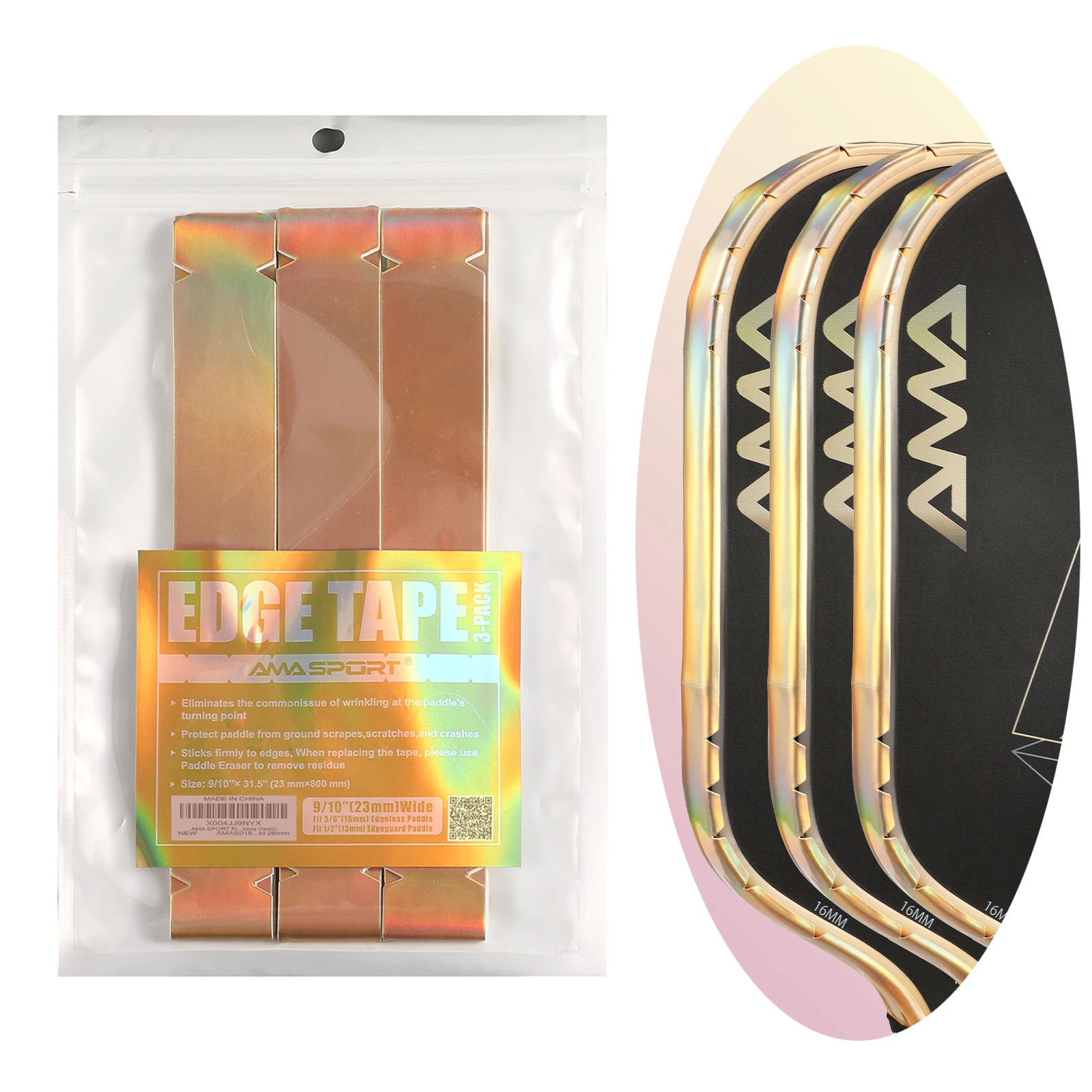 

Лента для защиты края ракетки AMA SPORT Laser Pickleball: стильный дизайн и износостойкий синтетический материал, защита для ракеток для пиклбола.