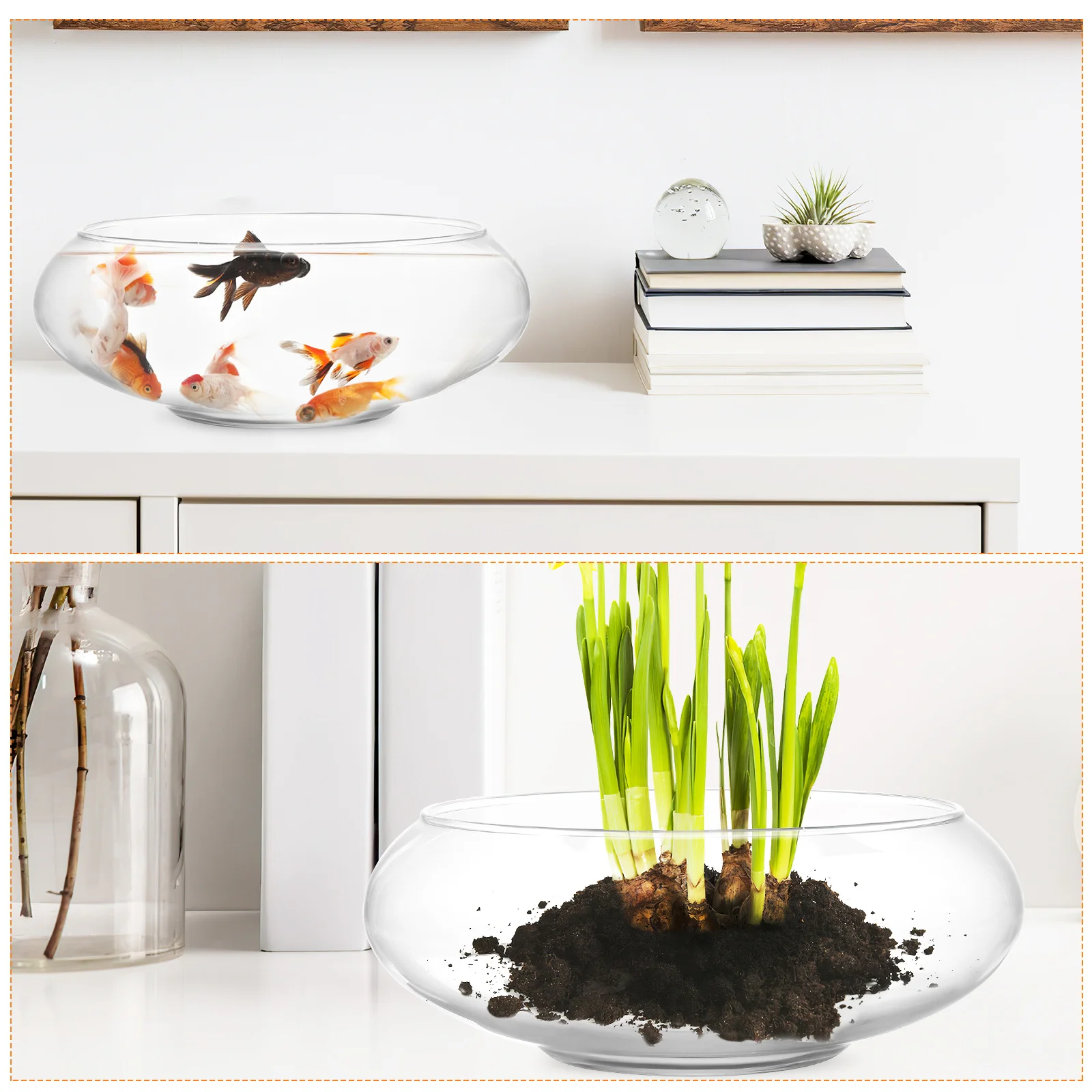 

2Pcs Water Narcissus Bowl Clear Glass Terrarium for Plant Fish Tank Vase Decorative Home Centerpiece Aquarium Display
