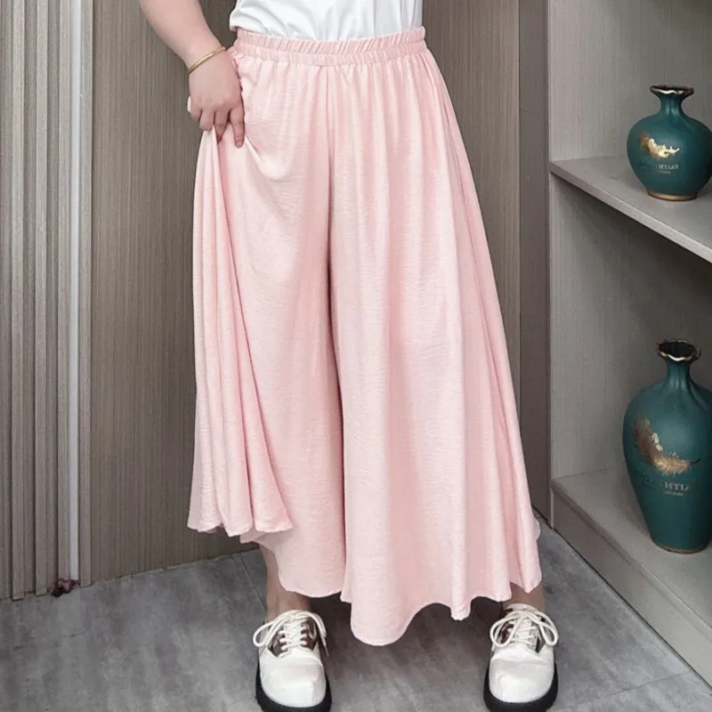 Spring Summer high-waisted Wide Leg Pants Women 2024 New Plus Size Thin Loose Casual Vertical Culottes