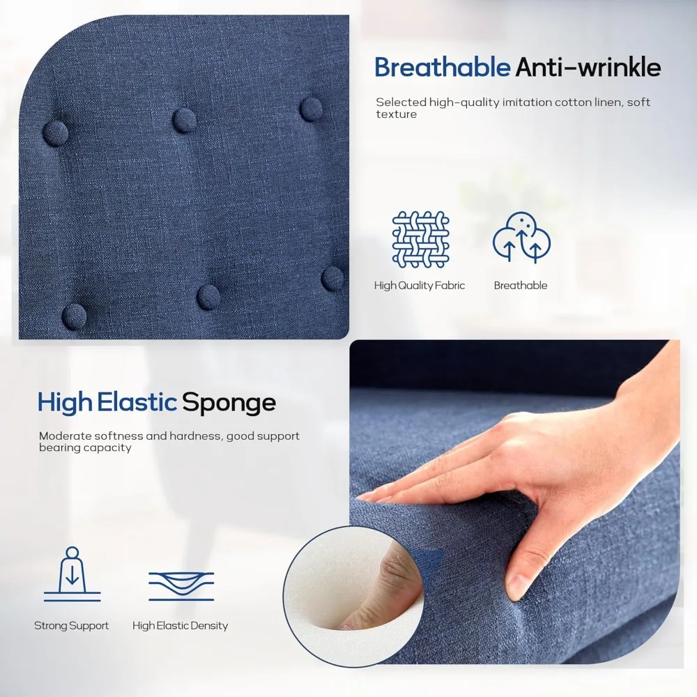 Стул с льняной обивкой и пуговицами для гостиной и спальни, современный диван-кресло середины века