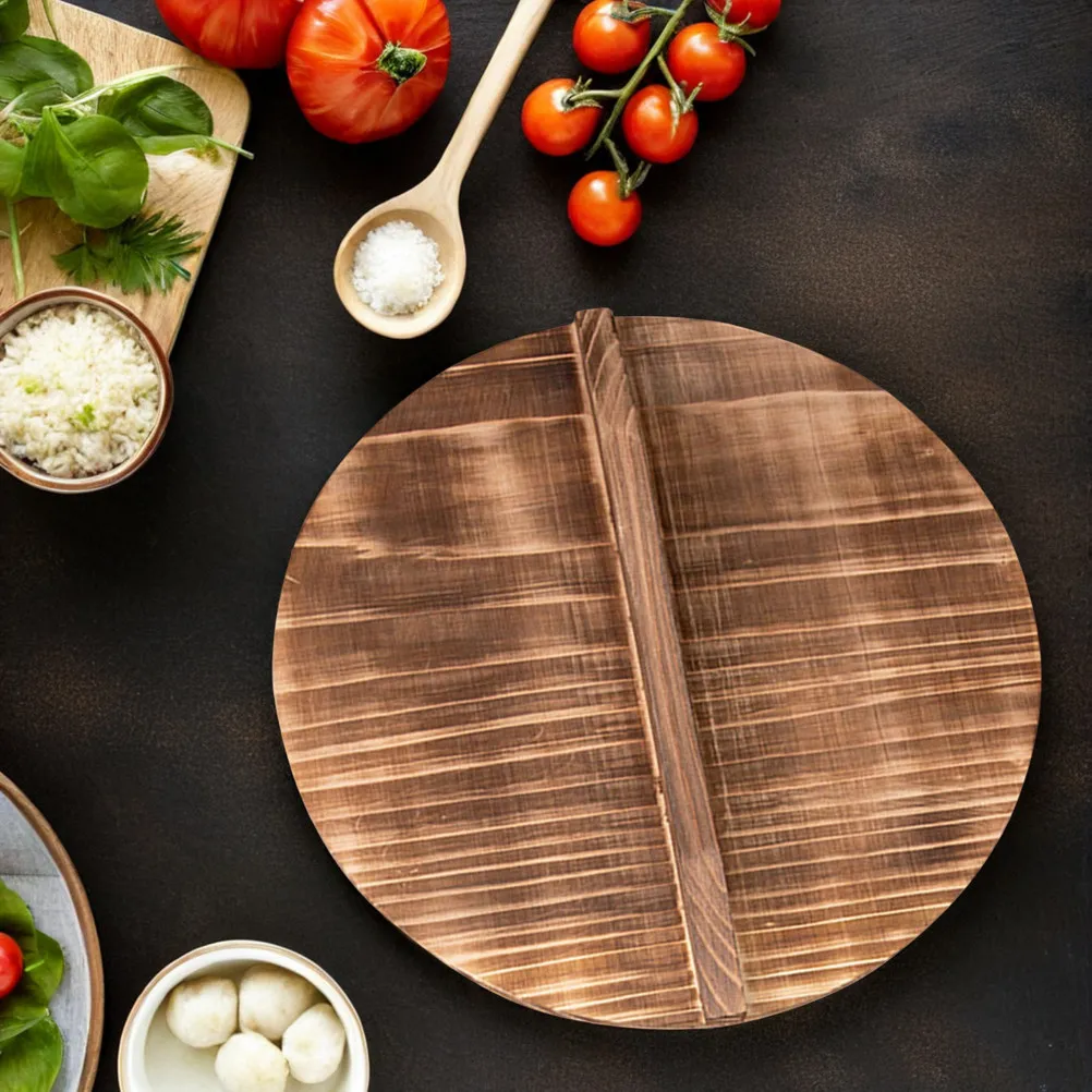 Natural Wood Round Pot Lid Thickened for Simmering Boiling Frying Heat Moisture Retention Wok Cover Wooden Cooking Lid Protector