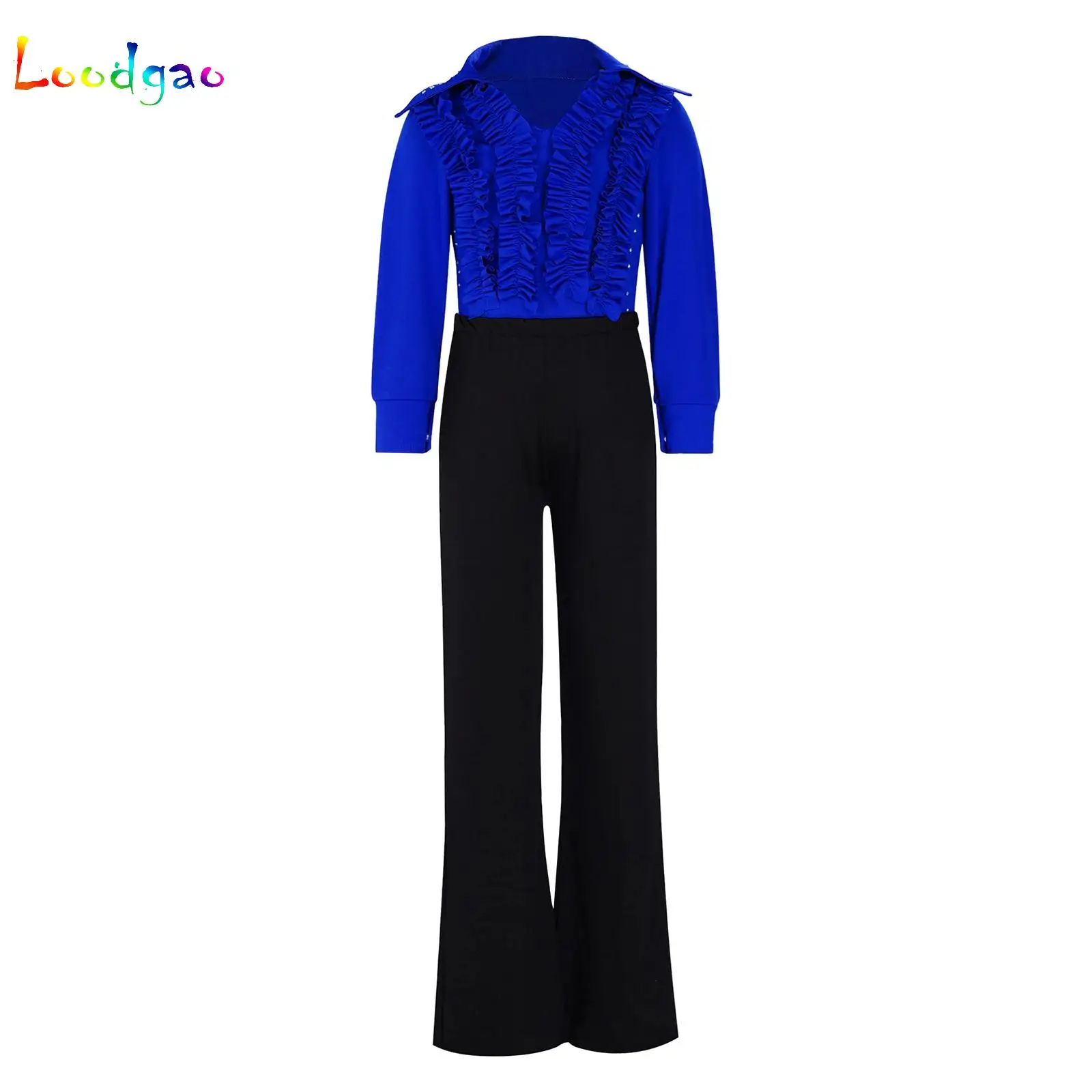 Boy Latin Dancewear Latin Dance Exercise Ruffly Ballroom Stage Modern Latin Dance Training Clothes Rhinestone Leotard with Pants