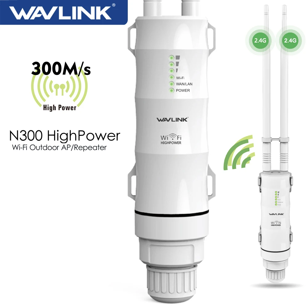 Wavlink Мощный беспроводной Wi-Fi ретранслятор 300 Мбит/с для наружного использования, беспроводной Wi-Fi роутер 2,4 ГГц / расширитель дальнего действия, PoE, антенны с высоким коэффициентом усиления.