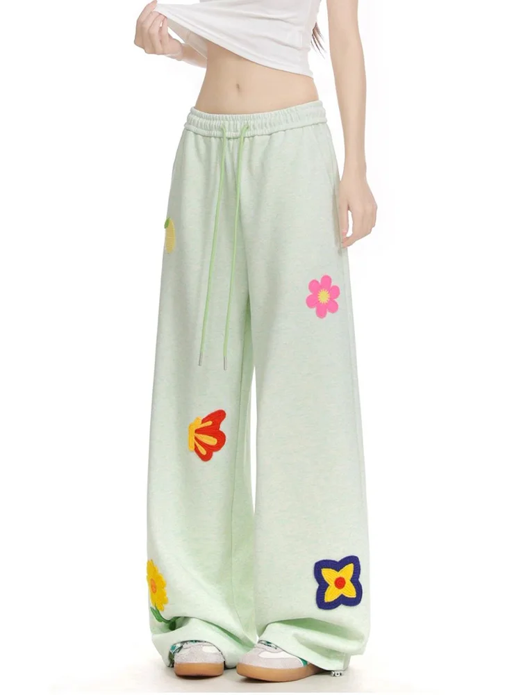 

Retro Print Sweet Sweatpants Women Preppy Style Loose Embroidery Cute Pants Vintage Korean High Waist Female Casual Trousers New