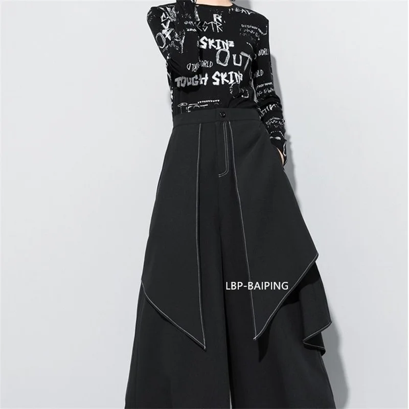 New 2026 Style Extra Layers Design Woman Pants Black Loose All-match Wide Legs Pants Casual Streetwear Hurajuku Trousers Ladies