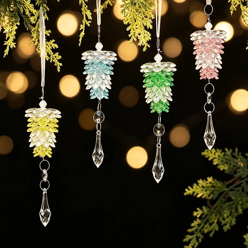 Christmas decoration acrylic pine cone hanging ornament, simulated pine cone pendant, transparent crystal small tree decoration, suitable for Christmas tree decoration, window display decoration, door curtain decoration, and curtain decoration view 3