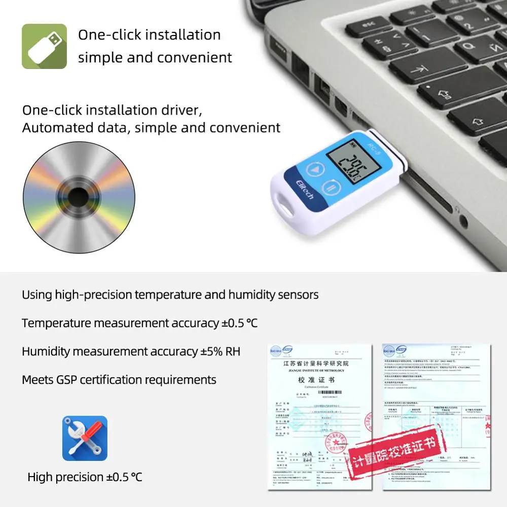 Registrador de datos de temperatura USB Digital de alta precisión ELitech RC-5 para almacenamiento en almacén, laboratorio de transporte refrigerado