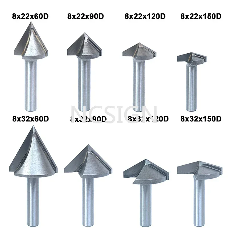 SHK 6/812.7MM V-shaped Woodworking Milling Cutter CNC Engraving Slotting 3D Cutter 60-150 Degree Alloy Tungsten Steel Cutter