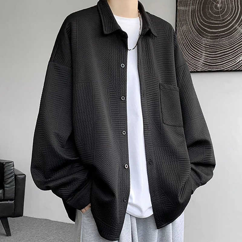 Autumn Winter Simple Pocket Men Long Sleeve Cardigan Sweatshirt Fashion Casual All-match 2xl Oversized Coat Clothing Black White