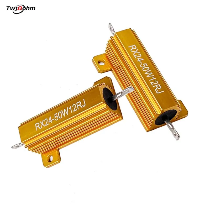 2Pcs RX24-50W gold aluminum housing resistor 1R1.2R10R0.51K300R100K3R2R2.4K6R8R12R Ohm 200R47R heat dissipation decoding resisto