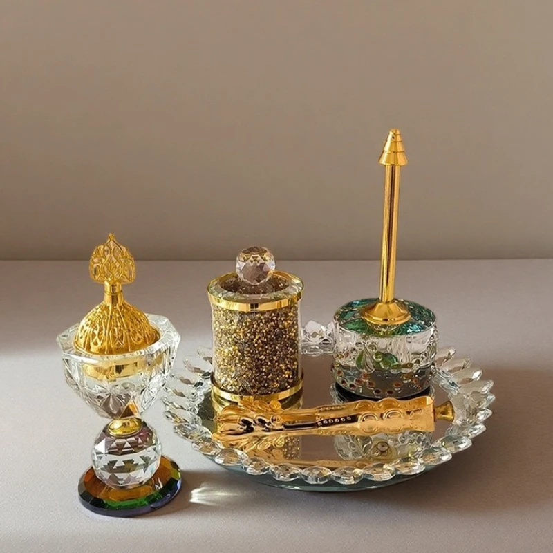 5 in 1 Saudi Arabia Crystal Incense Burner with Incense Clip High-end Glass Fruit Platter for Home Decor Ornaments