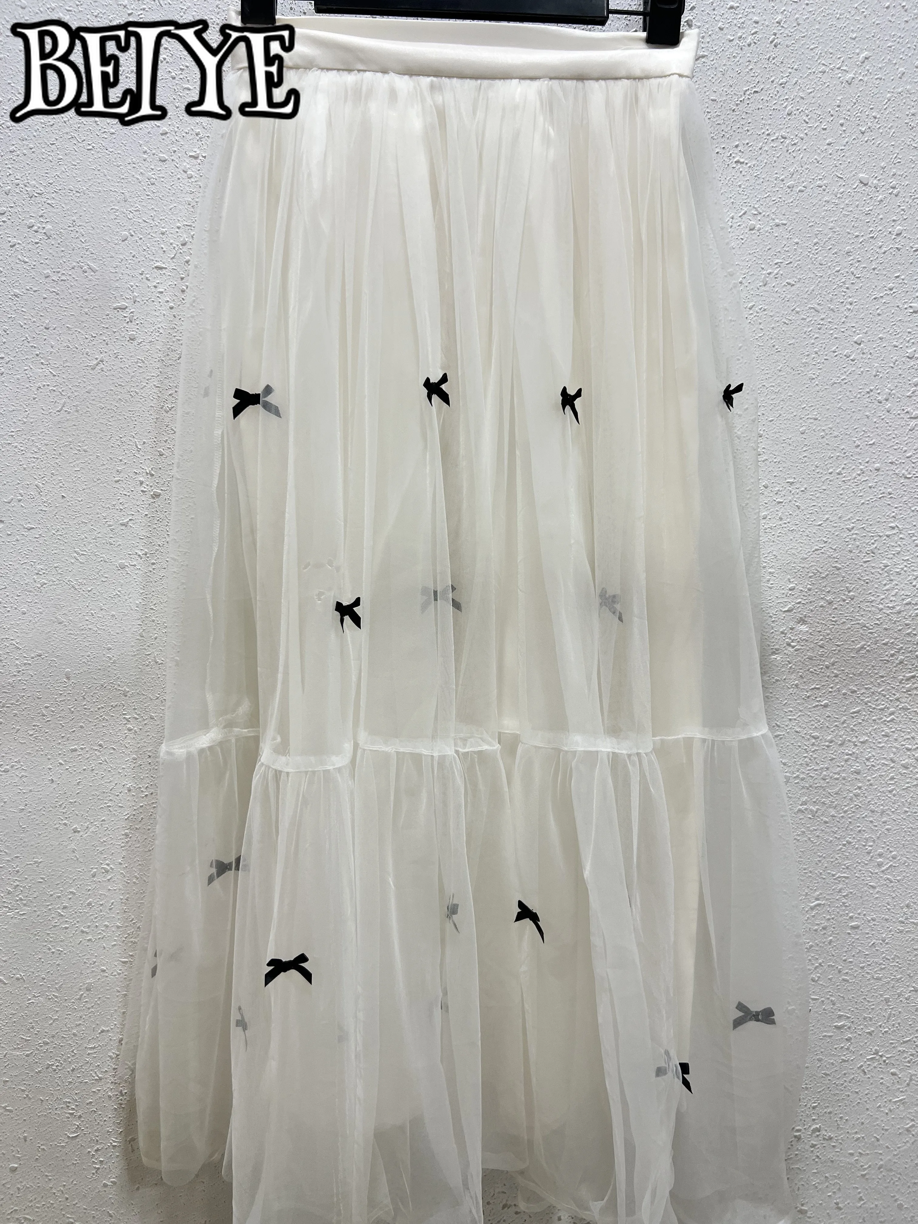 일본 니치 디자인 리본 메쉬 얀 사이드 지퍼 스커트 봄 가을 신상 스윗 큐트 걸즈 하이웨이스트 다용도 롱 스커트