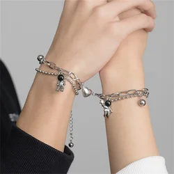 2Pcs/Set Fashion Heart Magnetic Attraction Astronaut Couple Bracelet For Women Men Lock Key Matching Bracelet Friendship Jewelry