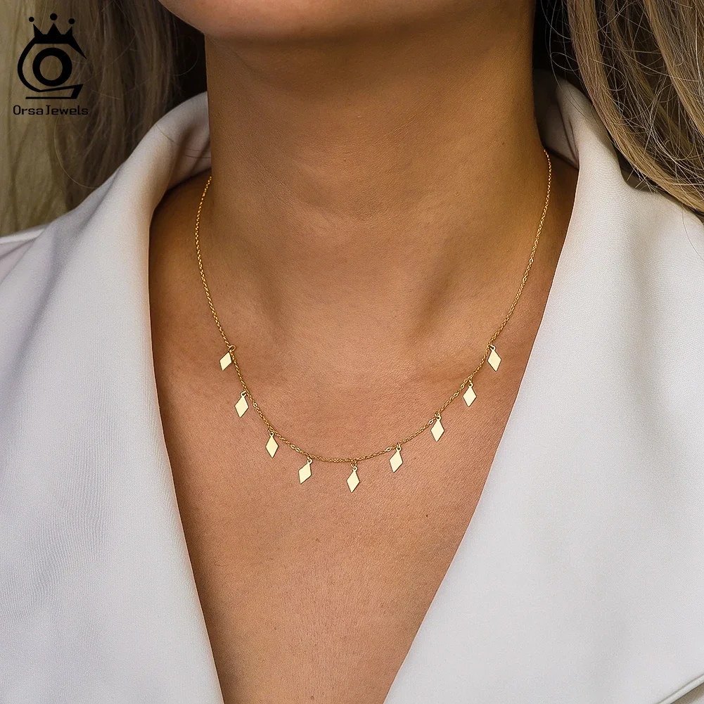 

ORSA JEWELS 925 Sterling Silver Vintage Necklace for Women Gift Chain Collarbone Collares Chic Party Jewelry Gift BQN25