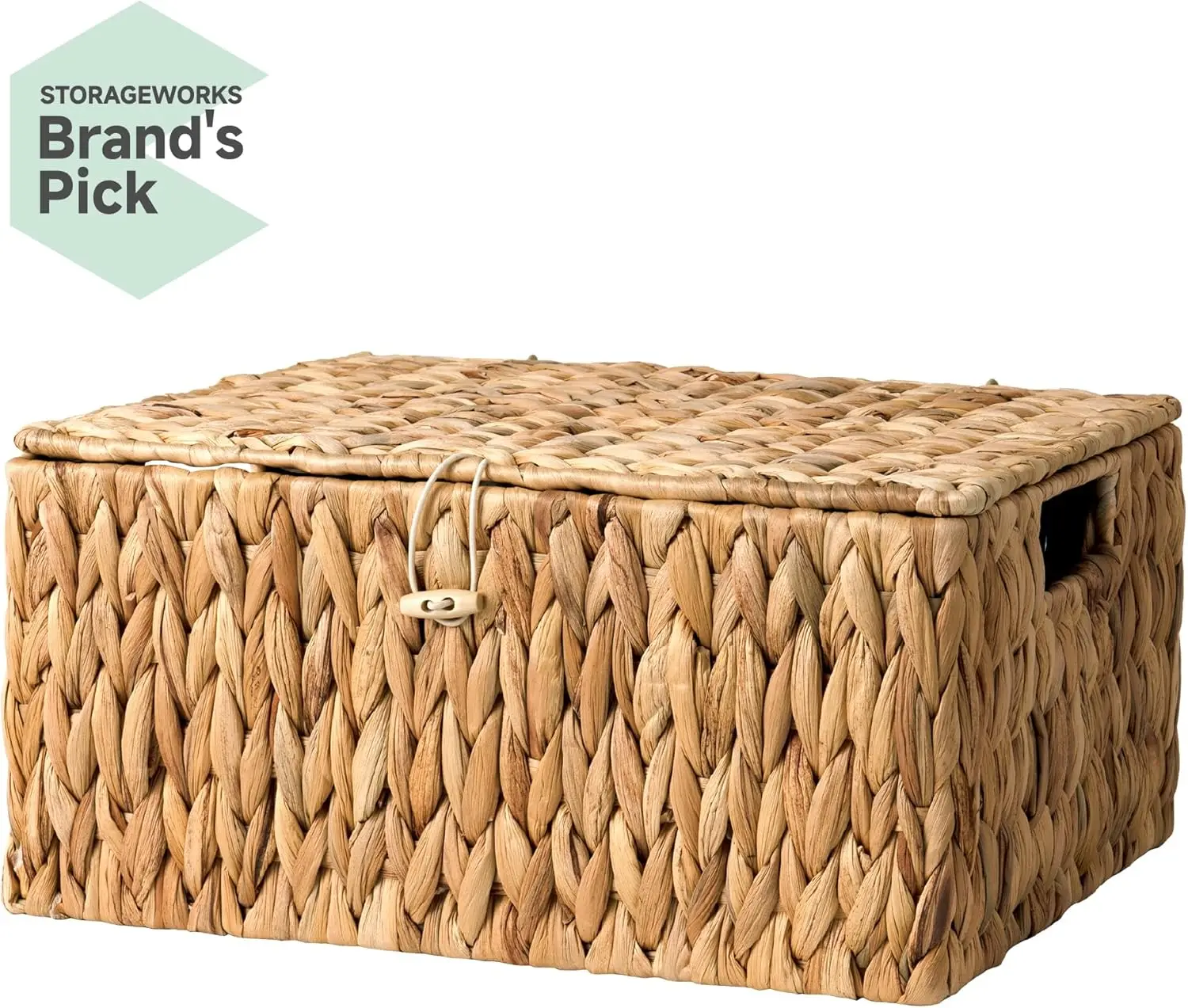 Large Woven Storage Basket with Lid and Handles for Home Organization, 1 Pack