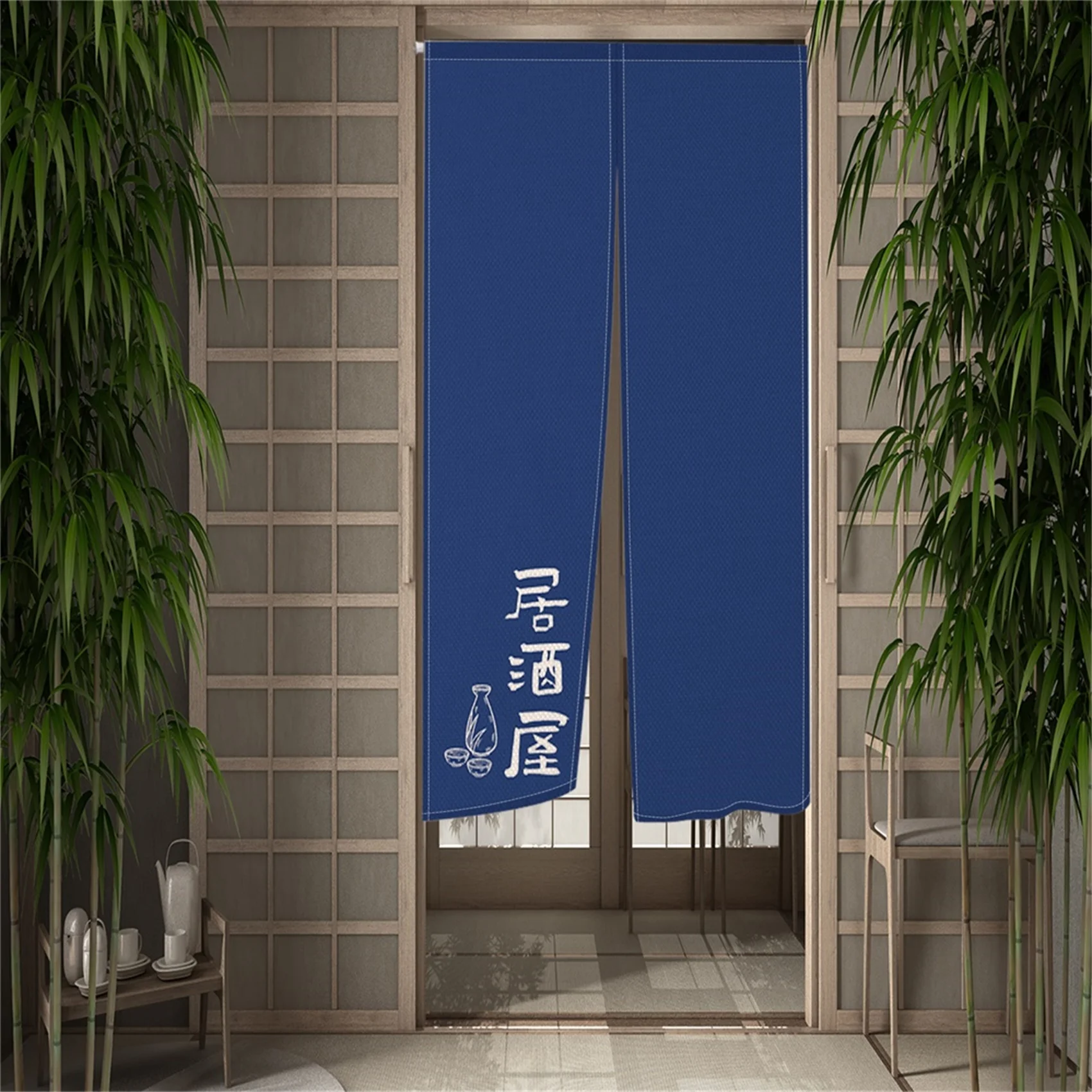 Blue Japanese Style Door Curtains Mount Fuji Printing Dining Room Partition Linen Doorway Curtain Kitchen Entrance Half Curtains