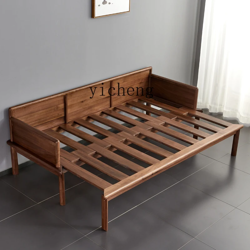 

X-11 solid wood push block walnut living room size apartment sofa combination simple zen bed