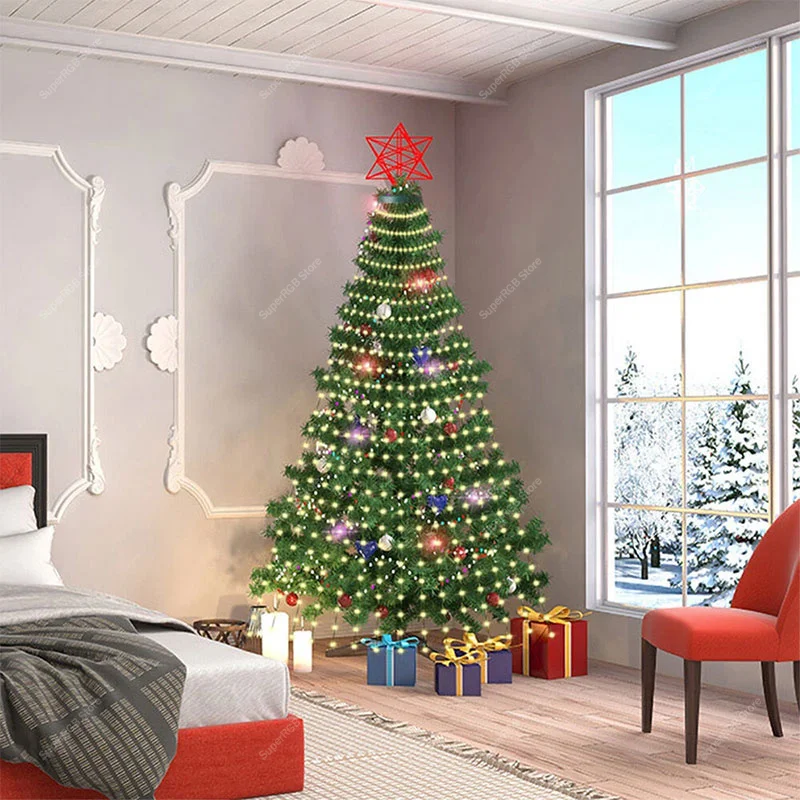 1.8 متر أضواء شجرة عيد الميلاد 400LED الذكية تغيير لون عيد الميلاد ضوء مع الموقت عن بعد مزامنة الموسيقى بلوتوث App التحكم الضوء