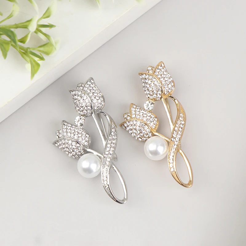 Brooch Rhinestone Tulip Flower Brooch Anti-glare Suit Brooch Collar Pin Jewelry