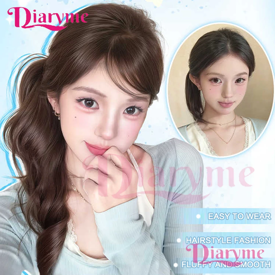 Parrucca sintetica con coda di cavallo, stile clip, parrucca con coda di cavallo riccia ondulata legata lateralmente, adatta per le donne da indossare nei festival quotidiani