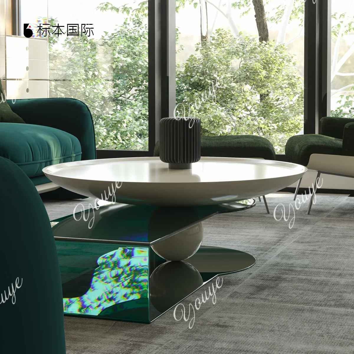 새로운 디자이너 소형 아파트 원형 심플 모던 커피 테이블 중세풍 페인트 아크릴