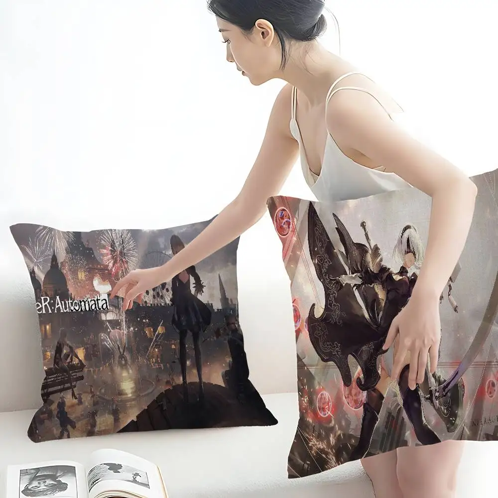 Game Nier Automata Pillow Covers Cartoon Sofa Decorative Home Double-sided Printing Short Plush Cute Cushion Cover