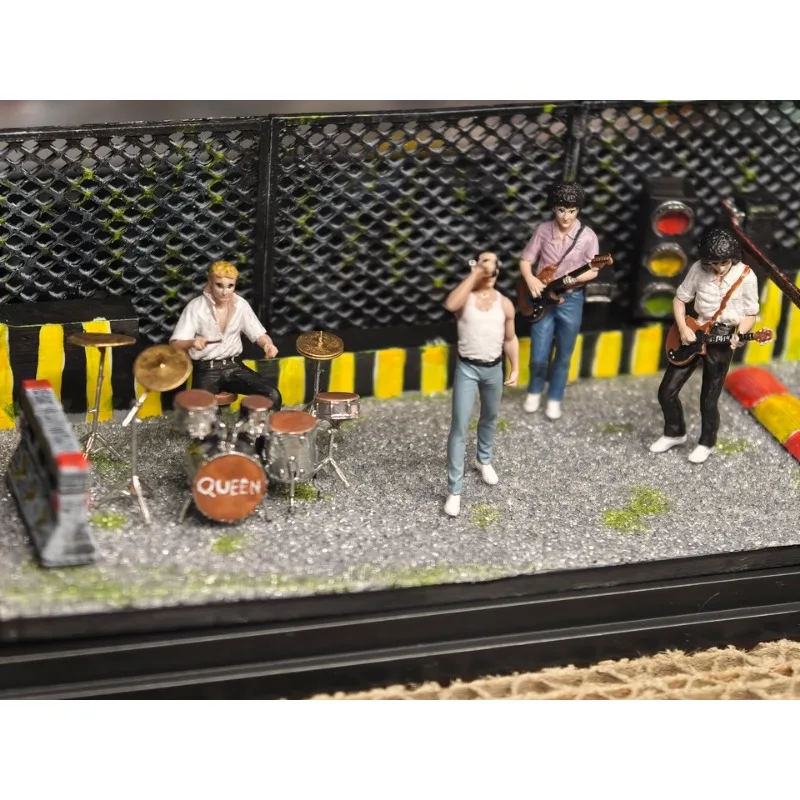 1/64 1/43 Miniatur Band Schlagzeuger Sänger Gitarristen Puppe Statue Modell Spielzeug Figur Szene Sammlung Display