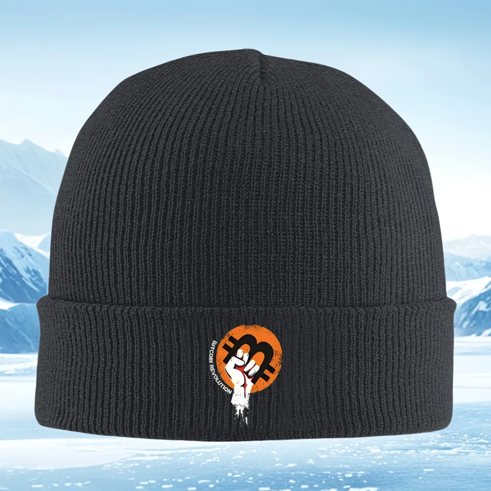 بيتكوين شعار ثورة اليد تصميم قوي الرجال النساء للجنسين محبوك قبعة قبعة صوفية قبعة الشتاء الحرارية الدافئة عيد الميلاد Outdoo #1