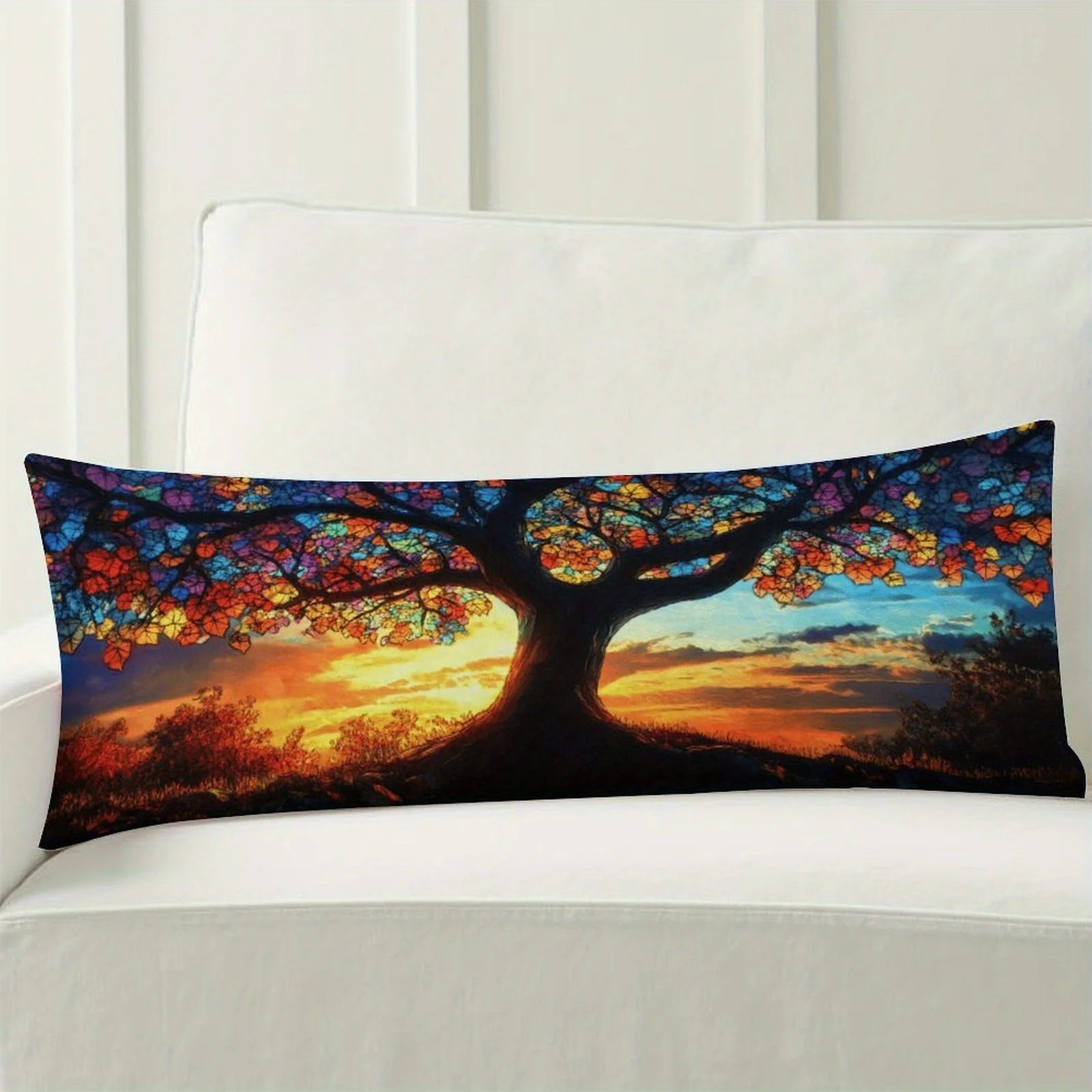 Sunset Tree Theme Pillowcase, Fashionable Plush Long Bed Pillowcase, Soft Decorative Double-Sided Printed Large Pillowcase, Suit