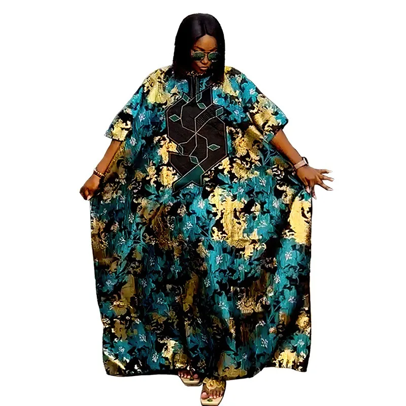 Vestidos de impressão africano para as mulheres 2023 tradicional nigeria azul amarelo caftan vestido solto abaya musulman robe femme áfrica roupas