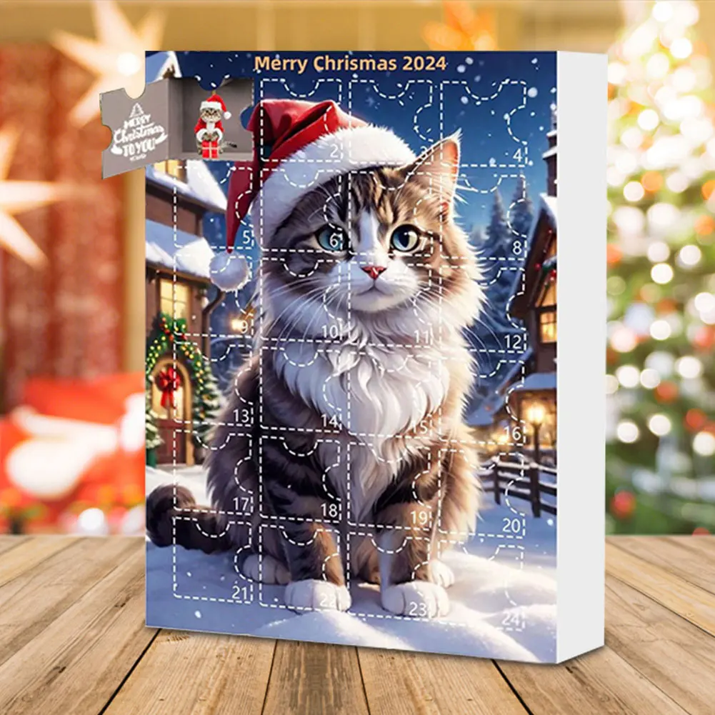 

Cute Christmas Advent Calendar Christmas Tree Cat Pendant 2D Acrylic Cat Hanging Pendant Cat Ornament Calendar for Cat Lovers