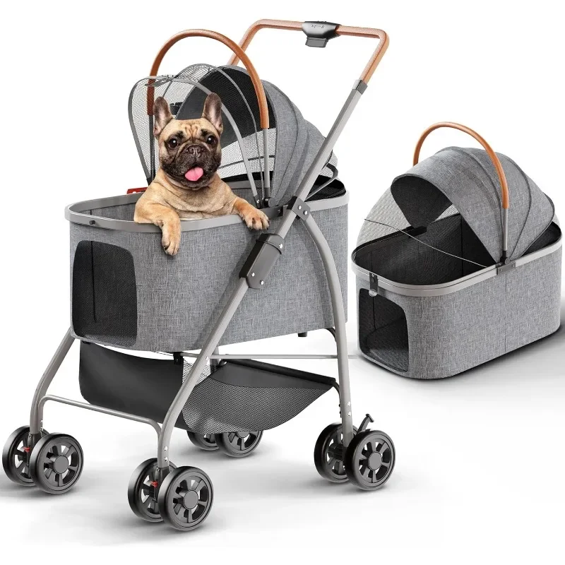 

Dog Stroller, Pet Stroller, Cat Stroller – Zipperless Entry, Easy Fold with Removable Liner, Storage Basket + Cup Holder (Gray)