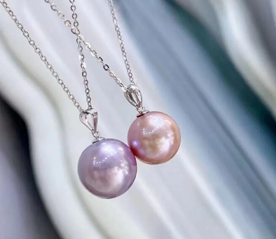 gorgeous 10-11mm south sea purple pink round pearl pendant  925s silver necklace  pearl necklace  jewelry  pendant