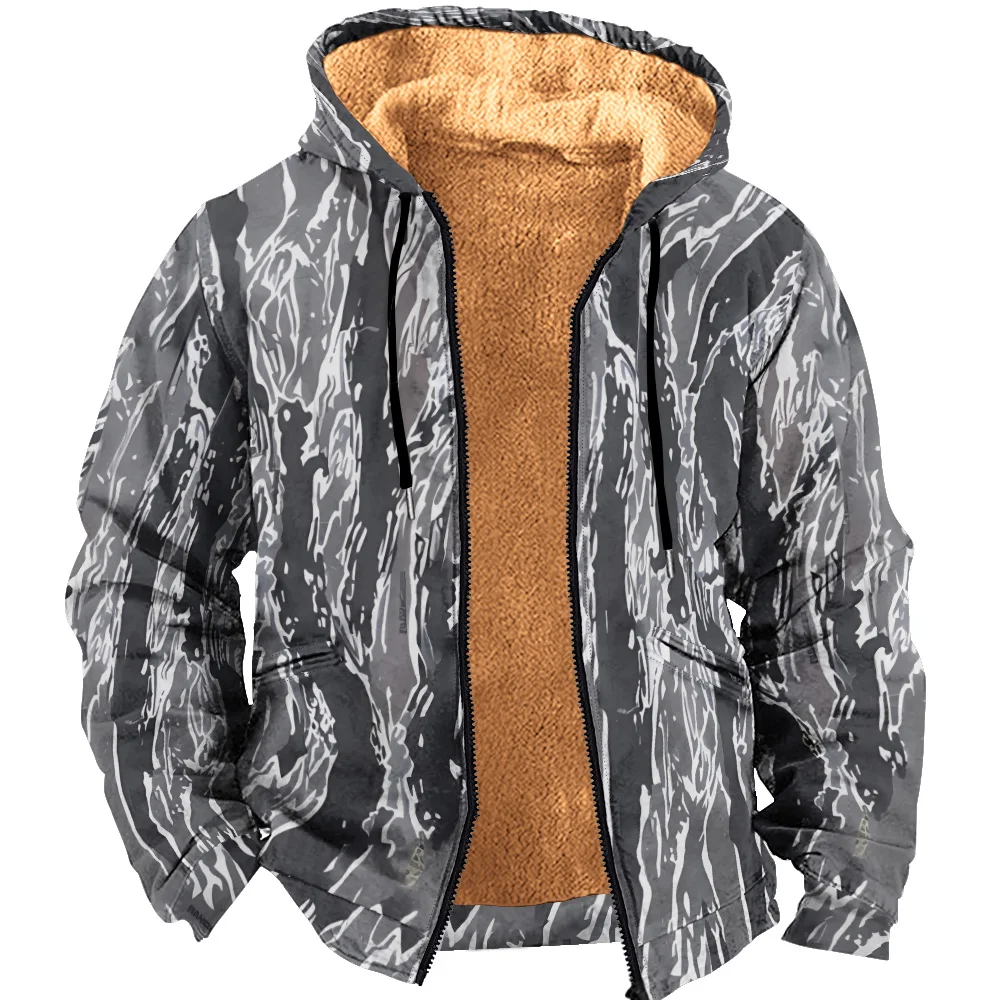 Men's and Boys' Hooded Parkas, Thick Polyester Winter Zipper Jacket with Cool Print and Pocket Camping Warmth