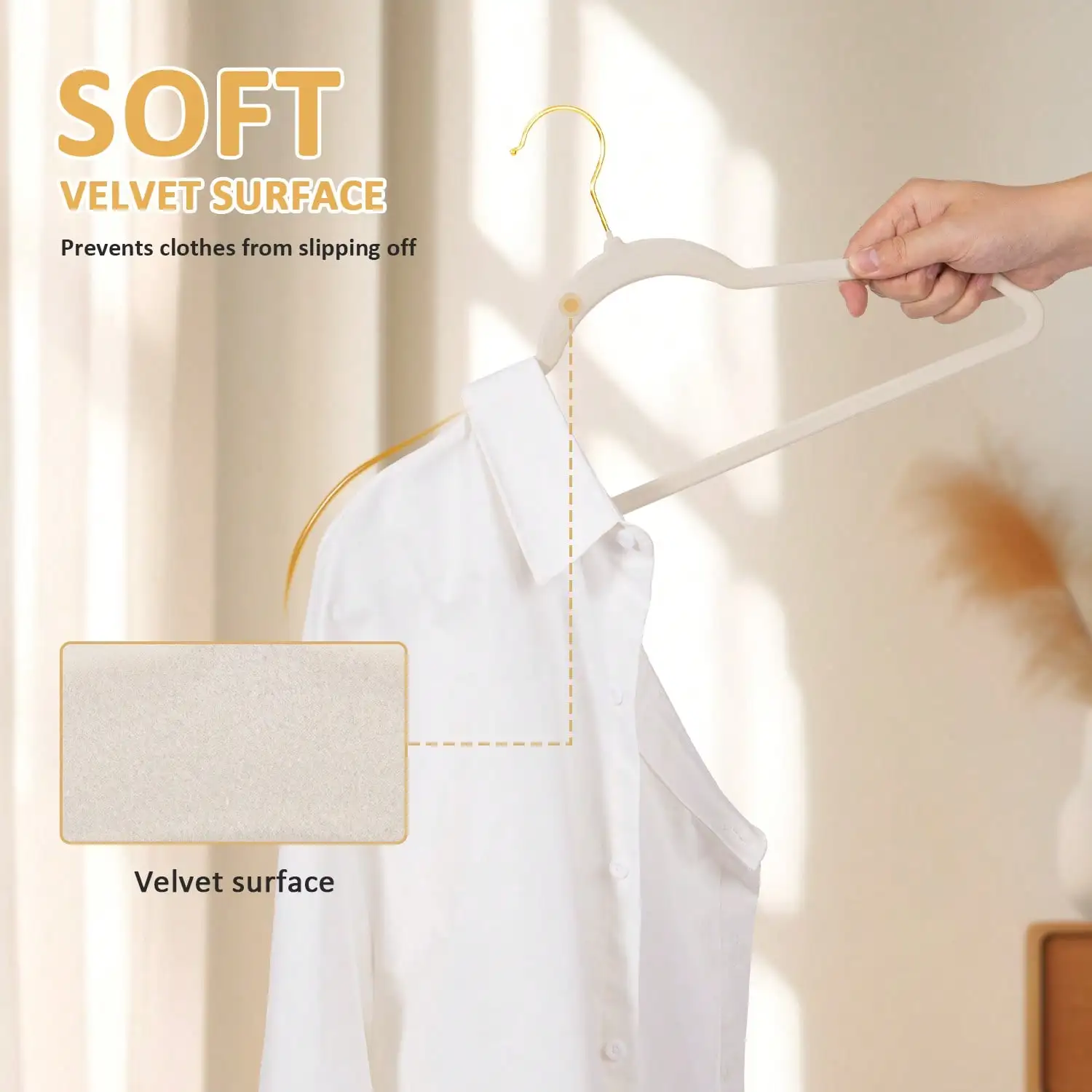 Ultra Thin Slim Velvet Hangers, Non-Slip Heavy Duty Clothes Hangers With 360° Swivel Hook, Space Saving Flock Hangers No Shoulder Bump For Coat Shirt Dress Pants,Ivory - 60 Pack