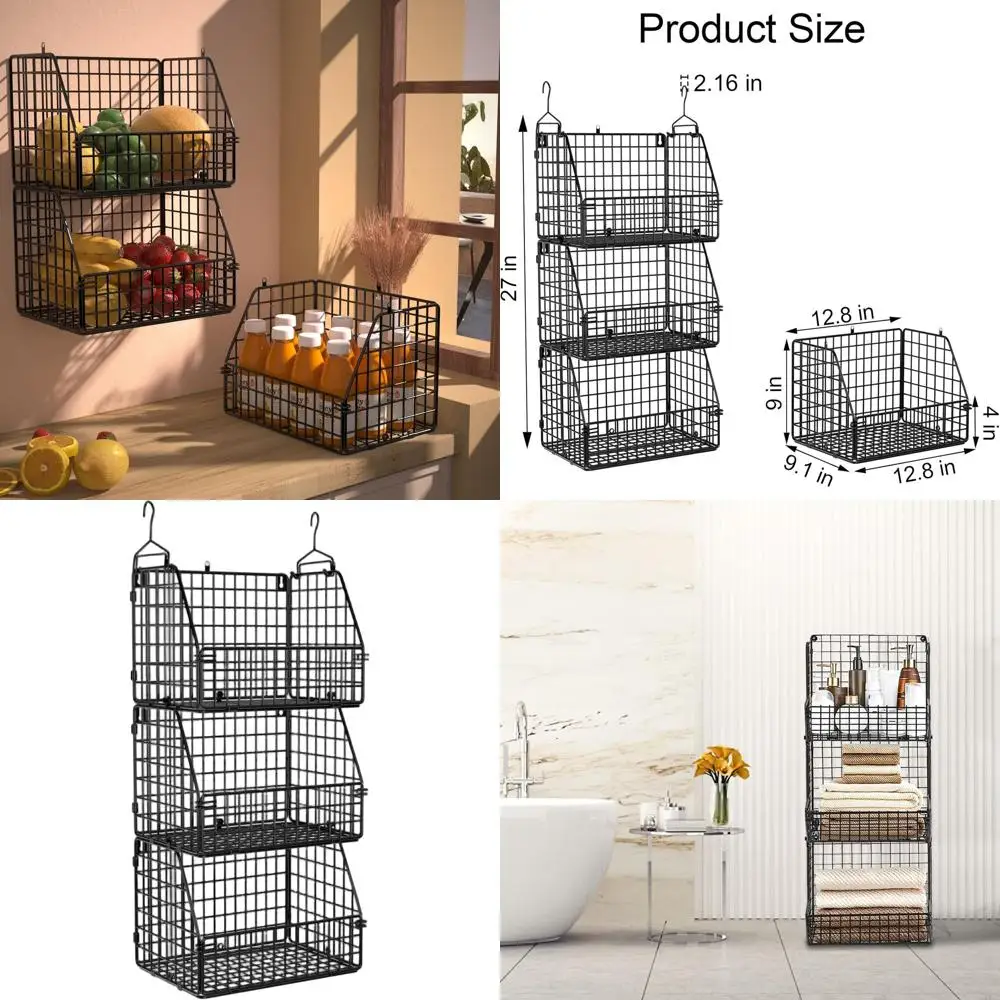 

Металлические настенные корзины для кухни и кладовой, подвесные органайзеры, стеллажи для хранения одежды, овощей и фруктов