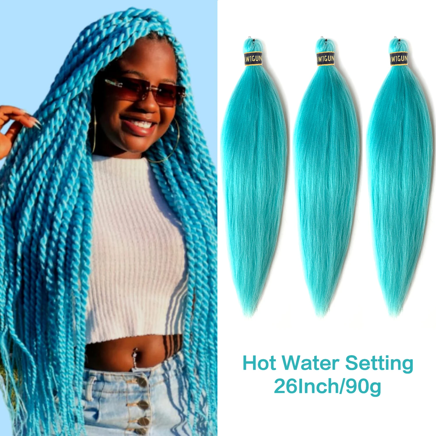 Hot Water Setting Mint Blue Pre stretched Braiding Hair Prestretched Ez Braid Colored Braiding Hair Extensions 26inch 90g