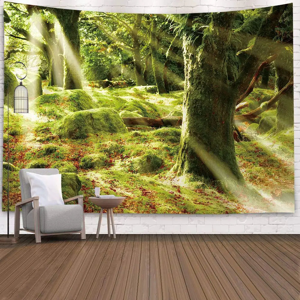 Extra Large Wall Tapestry for Bedroom Decoration Nature Forest  Tree  Landscape  Dark Green