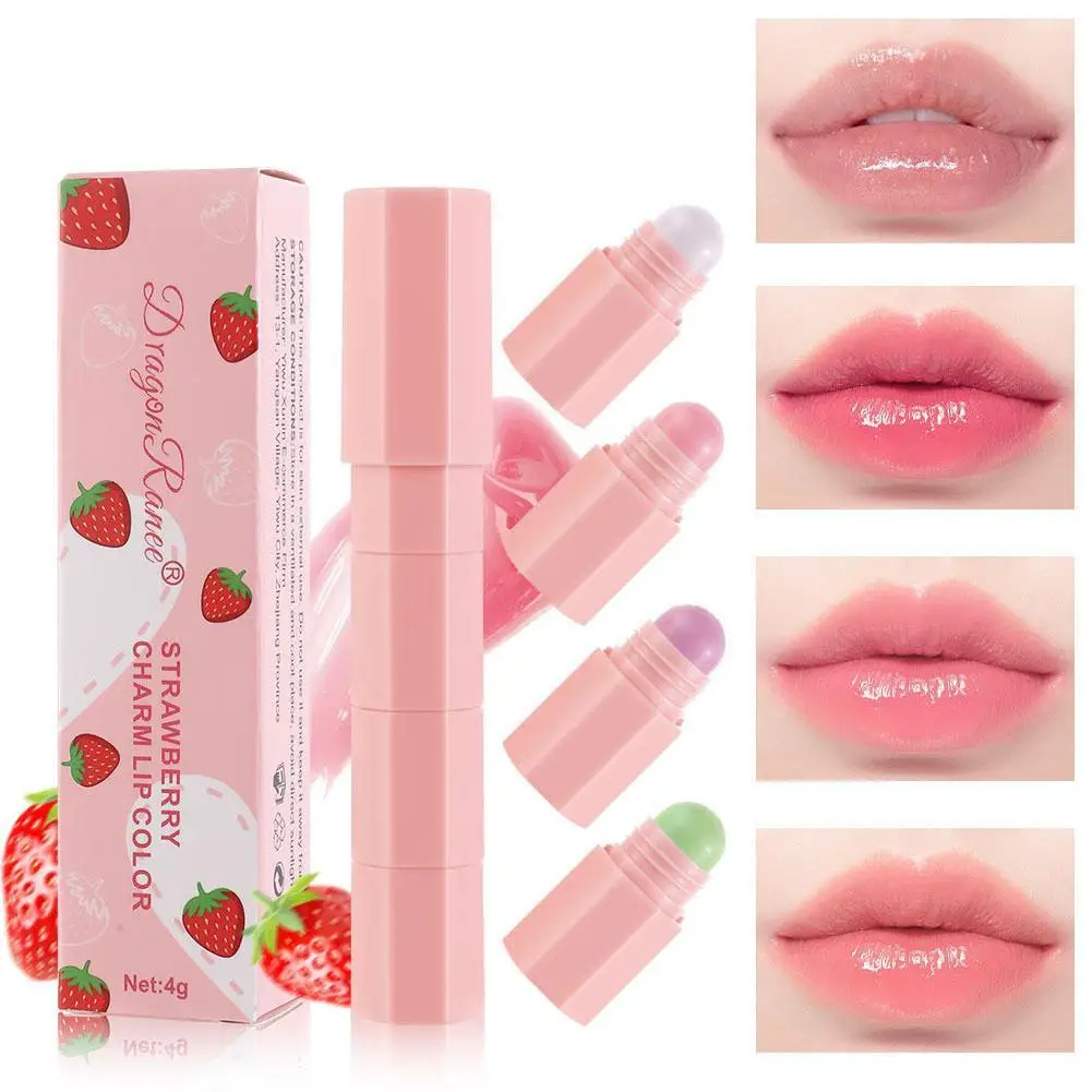 4-in-1 Colour Changing Lipstick Set Combo Strawberry Red Lip Balm Non-sticky Cup Multicolour Lipstick Pencil Lip Moisturising