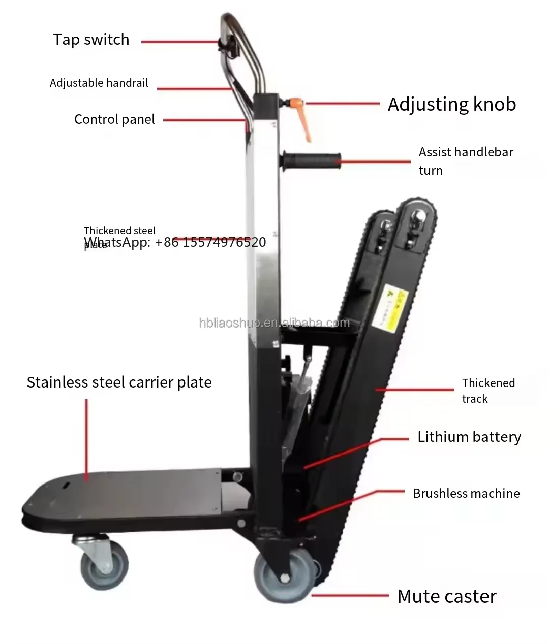 2026 Hot SellingClimb Stairs Easily and Labor-saving 500 kg Electric Stair Climbing Machine Trolley Battery Crawler Trolley